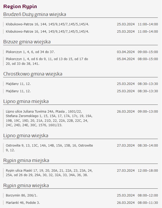 Wyłączenia prądu w gminach i powiatach Kujawsko-Pomorskiego