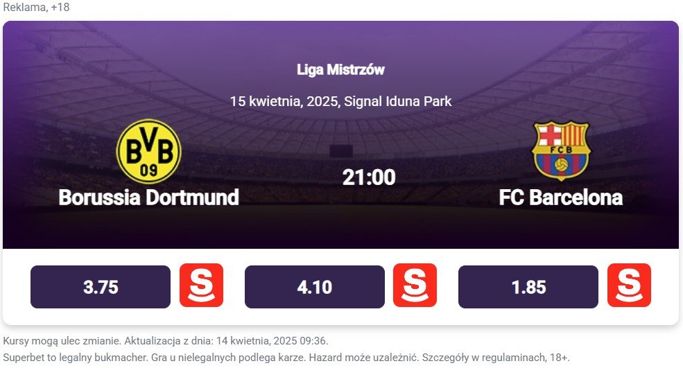 Borussia Dortmund - FC Barcelona widżet 1
