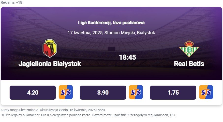 Jagiellonia - Betis widżet 1