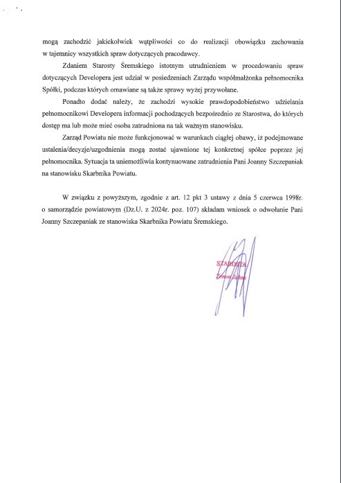 Skarbnik Powiatu Śremskiego odwołana ze stanowiska. Wszystkiemu ma być winien konflikt interesów. 