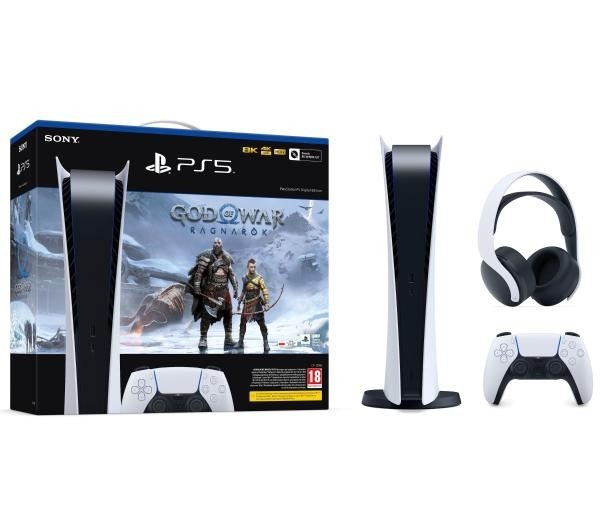 Sony PlayStation 5 Digital Edition (PS5) + God of War Ragnarok + słuchawki PULSE 3D (biały)