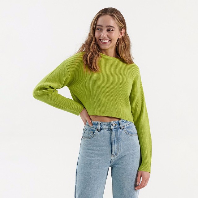 House - Krótki sweter w prążki zielony - Zielony