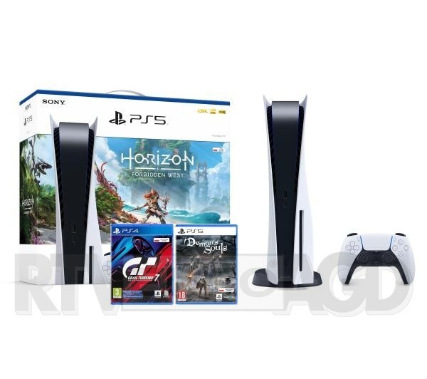 Sony PlayStation 5 (PS5) + Horizon Forbidden West + Demon's Souls Remake + Gran Turismo 7