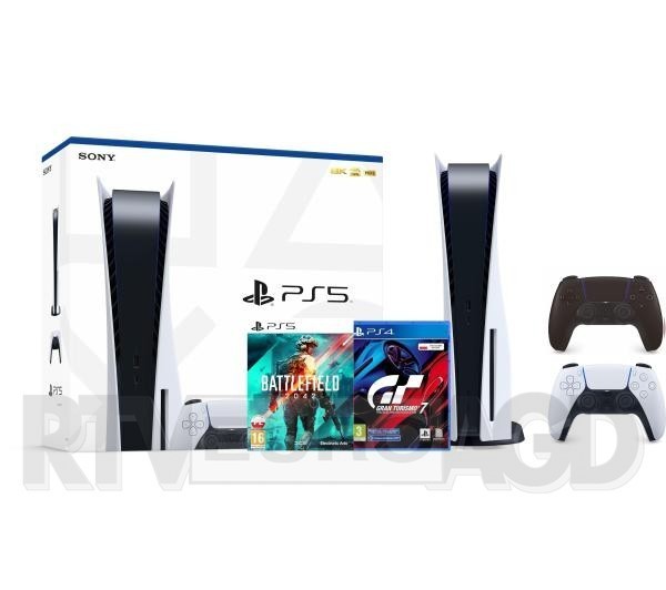 Sony PlayStation 5 + Gran Turismo 7 + Battlefield 2042 + dodatkowy pad (czarny)
