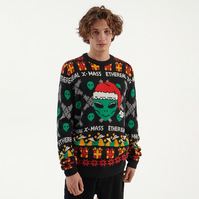 House - Świąteczny sweter z motywem kosmity czarny - Czarny