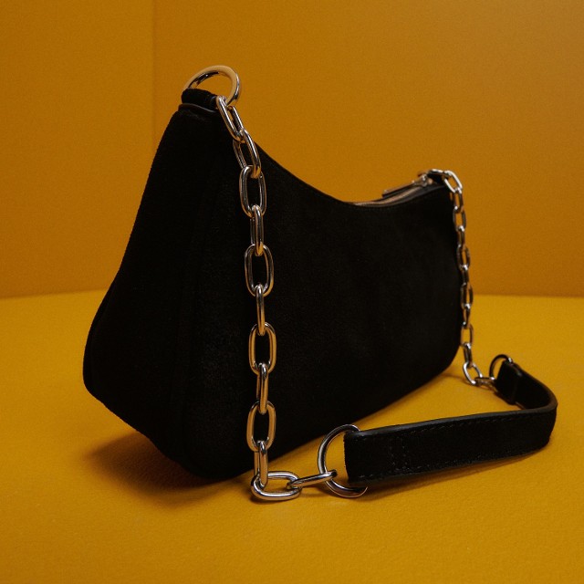 Reserved - Skórzana torba z łańcuchem - Czarny
