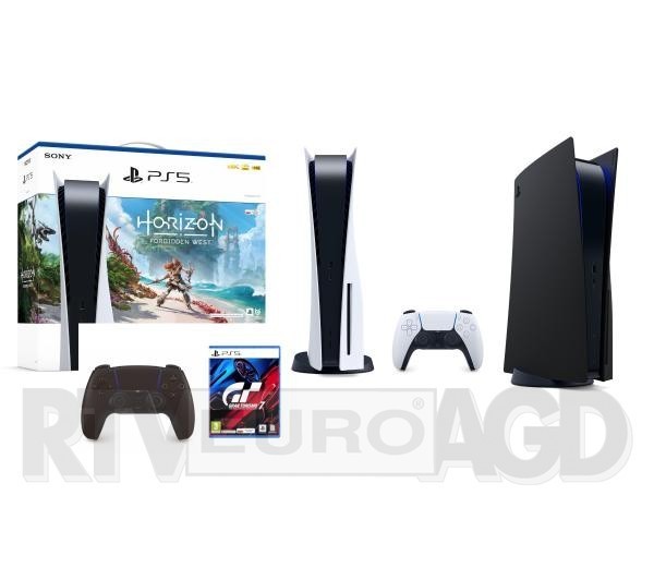 Sony PlayStation 5 (PS5) + DualSense (czarny) + Gran Turismo 7 + PlayStation 5 Cover Plate