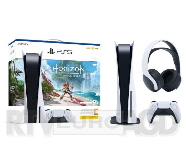 Sony PlayStation 5 (PS5) + Horizon Forbidden West + słuchawki PULSE 3D (biały)