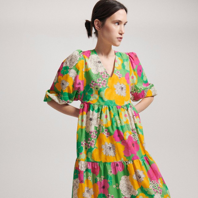 Reserved - Wzorzysta sukienka z bawełny - Zielony
