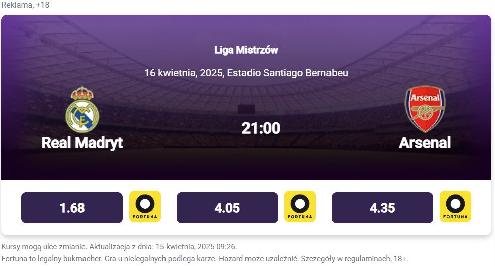 Arsenal - Real Madryt Transmisja widżet 2