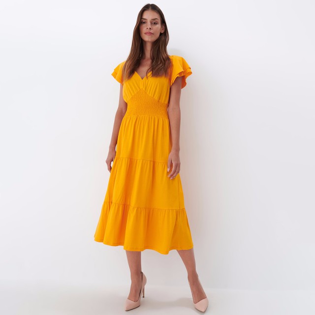 Mohito - Bawełniana sukienka midi - Pomarańczowy