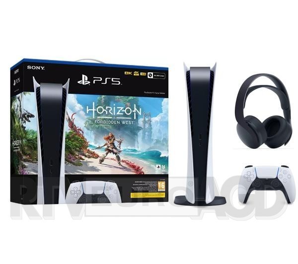 Sony PlayStation 5 Digital (PS5) + Horizon Forbidden West + słuchawki PULSE 3D (czarny)