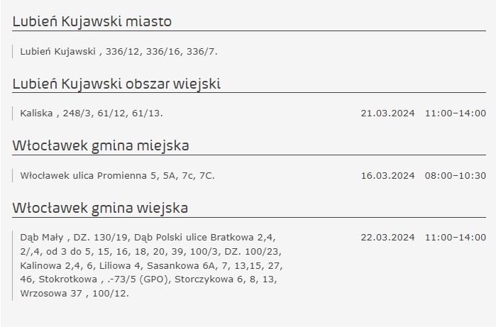 Wyłączenia prądu w gminach i powiatach Kujawsko-Pomorskiego