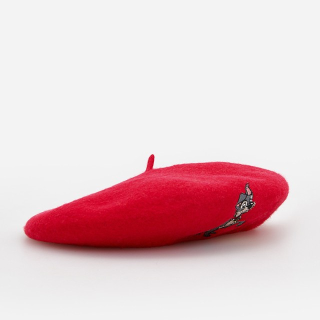 Reserved - Wełniany beret z haftem Zakochany Kundel - Czerwony
