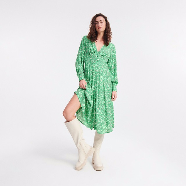 Reserved - Sukienka w kwiaty z wiskozy - Zielony