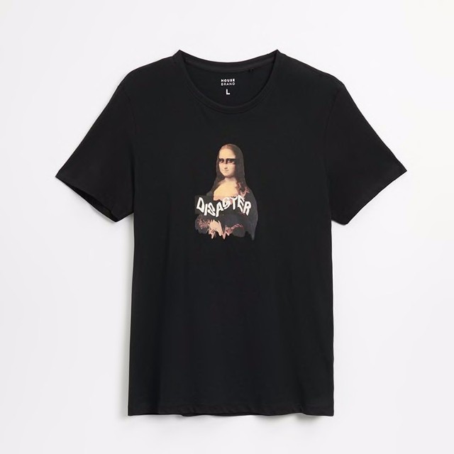 House - Koszulka z nadrukiem Mona Lisa czarna - Czarny