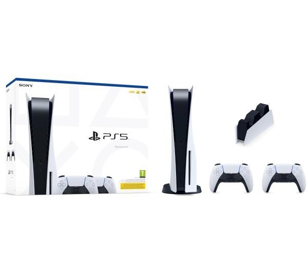 Sony PlayStation 5 (PS5) + dodatkowy pad (biały) + stacja ładowania DualSense
