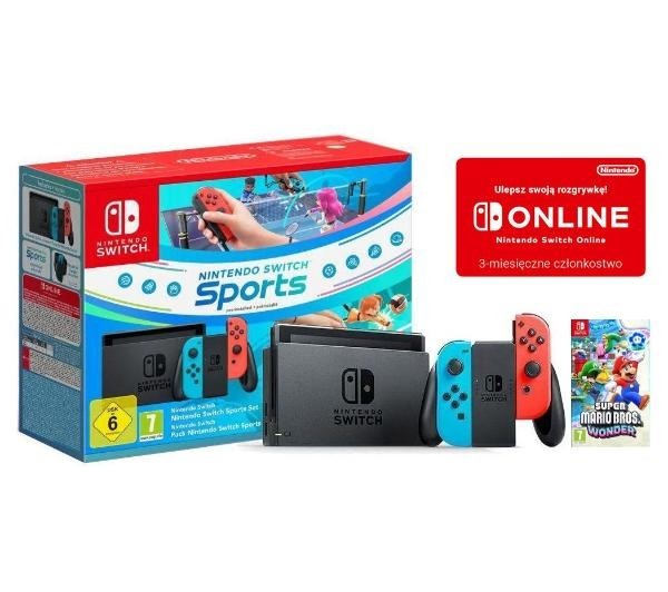 Nintendo Switch Joy-Con v2 (czerwono-niebieski) + NS Online 90 dni+ Switch Sports  + Super Mario Bros. Wonder