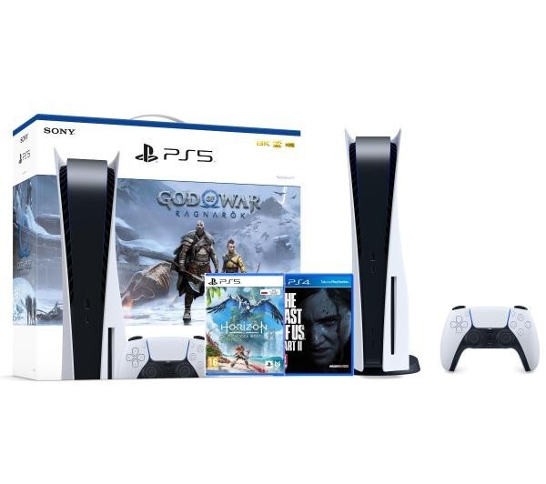 Sony PlayStation 5 (PS5) + God of War Ragnarok + The Last of Us Part II + Horizon Forbidden West