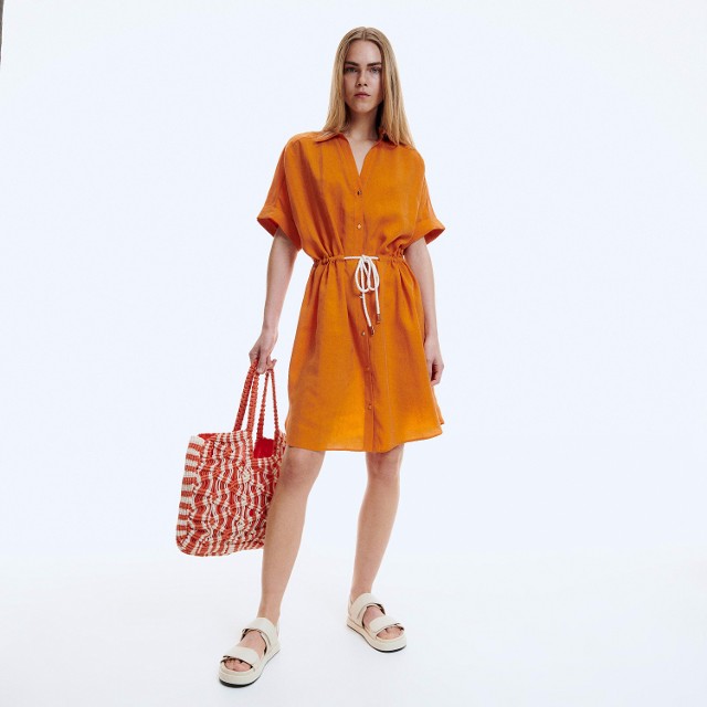Reserved - Koszulowa sukienka z Tencelu™Lyocellu - Pomarańczowy