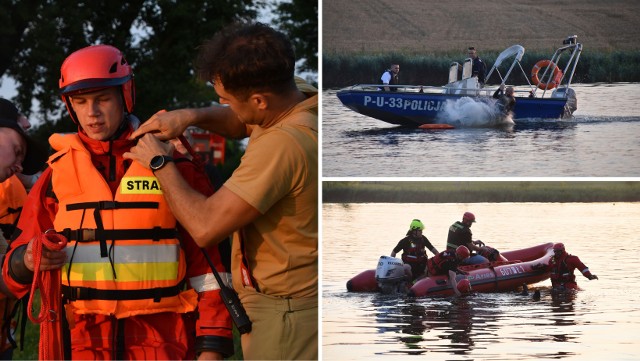 Strażacy, policjanci i ratownicy WOPR przeprowadzili wspólne ćwiczenia na jeziorze Grzymisławskim.