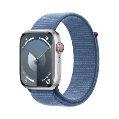 Watch Series 9 GPS + Cellular Koperta 45mm z aluminium w kolorze srebrnym z opaską sportową w kolorze zimowego błękitu MRMJ3QP/A SmartWatch APPLE