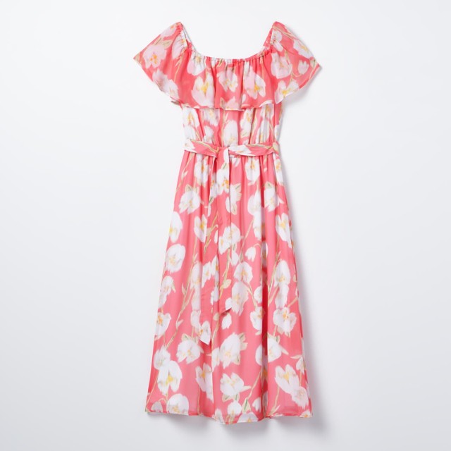Mohito - Wzorzysta sukienka hiszpanka midi - Różowy