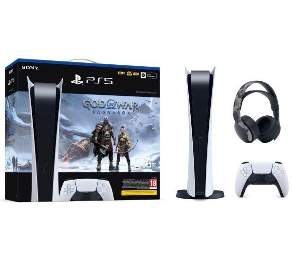 Sony PlayStation 5 Digital Edition (PS5) + God of War Ragnarok + słuchawki PULSE 3D (szary kamuflaż)