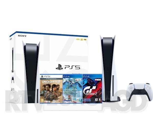 Sony PlayStation 5 + Gran Turismo 7 + Horizon Forbidden West + Uncharted: Kolekcja Dziedzictwo Złodziei