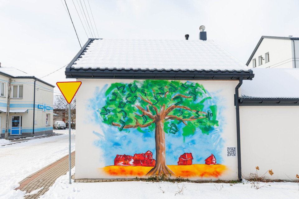 Mural przypominający o sztetlu Sokoły