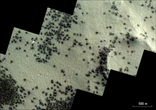 Kształty przypominające pająki sfotografowała sonda ESA na Marsie