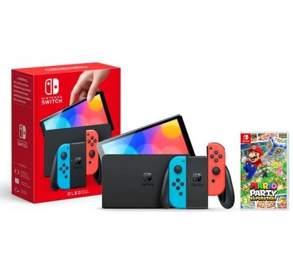 Nintendo Switch OLED (czerwono-niebieski) + Mario Party Superstars