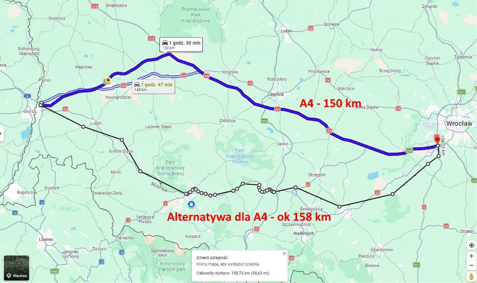 Droga S5 miałaby być alternatywą dla autostrady A4 dla kierowców, którzy chcą szybko dojechać w południowe rejony Dolnego Śląska, niekoniecznie zmierzając w kierunku Wrocławia.
