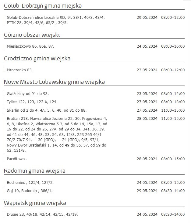 Planowane wyłączenia prądu w miastach i gminach województwa...