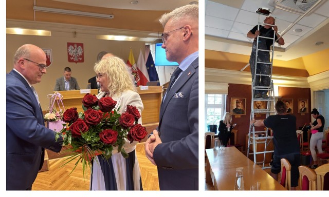 Prezydent Grudziądza uzyskał  absolutorium. Były kwiaty i... odpadający sufit. Zdjęcia