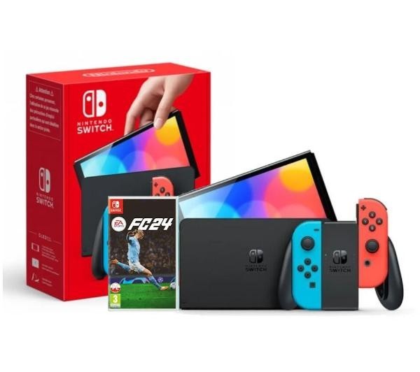 Nintendo Switch OLED + czerwono-niebieski + gra EA SPORTS FC 24