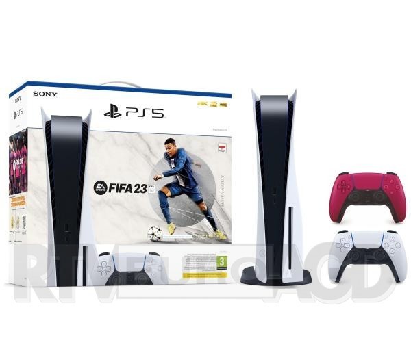 Sony PlayStation 5 (PS5) + FIFA 23 + dodatkowy pad (czerwony)