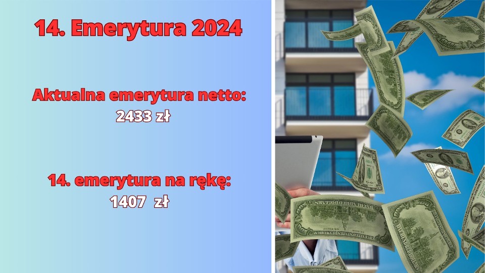 Wyliczenia czternastej emerytury dla emerytury na rękę:  2433 zł