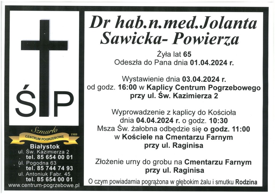 Jolanta Sawicka-Powierza zostanie pochowana 4 kwietnia 2024...