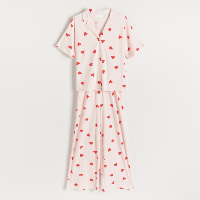 Reserved - Dwuczęściowa piżama w serca - Różowy