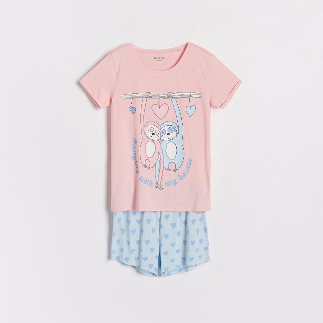 Reserved - Dwuczęściowa piżama z nadrukiem - Różowy