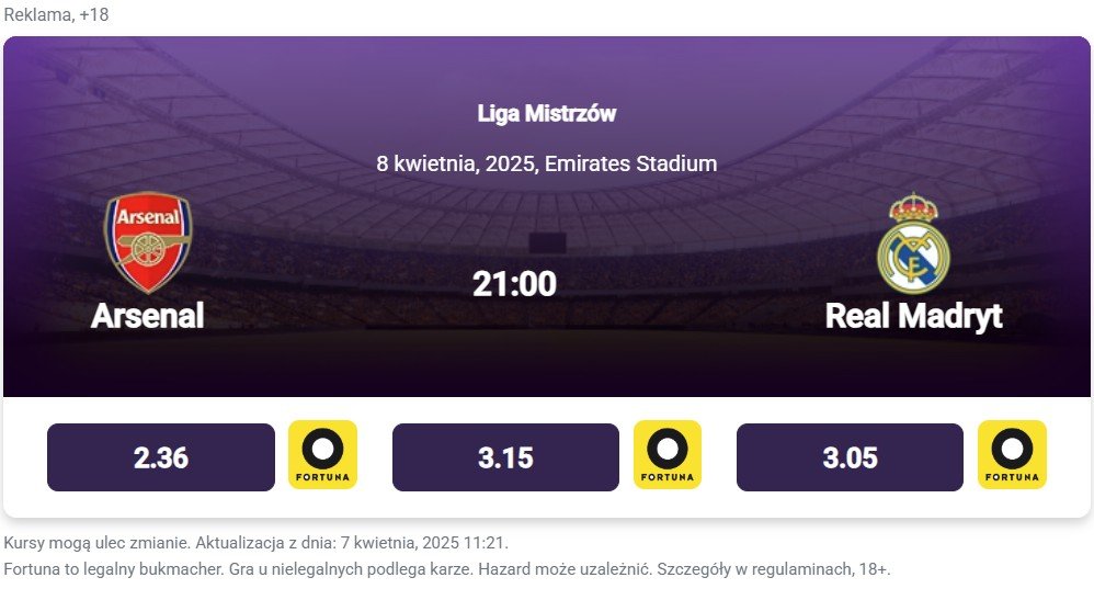 Arsenal - Real Widżet 1